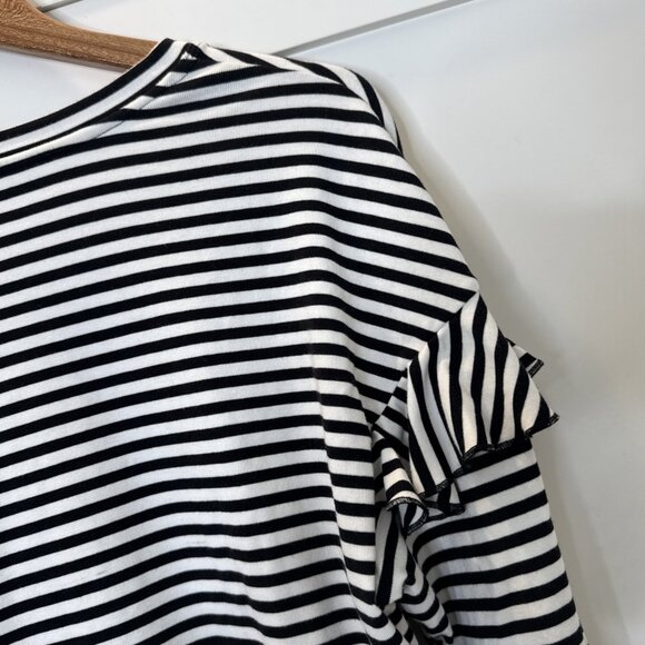 H&M Black & White Striped Ruffle Long Sleeve Top Size Medium - Picture 13 of 15